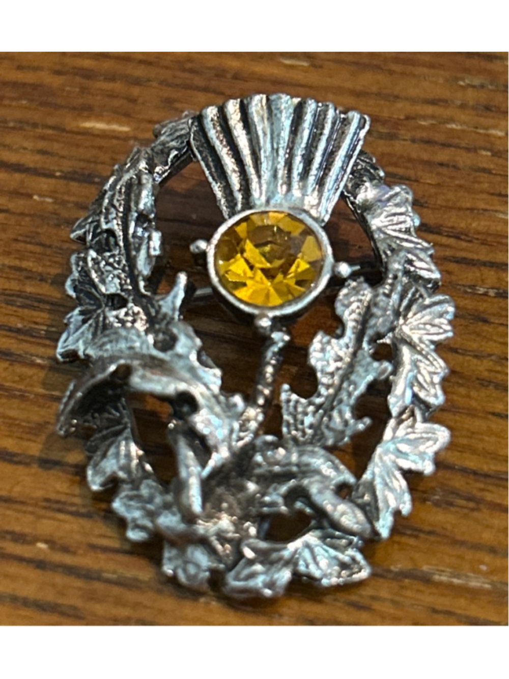 Women's HOLLYWOOD Thistle Brooch Pin Citrine Silver Tone Kilt Celtic Scottish